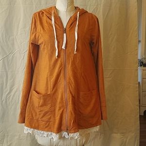 XXS lace and pumpkin colored zip hoodie by Logo Lounge.